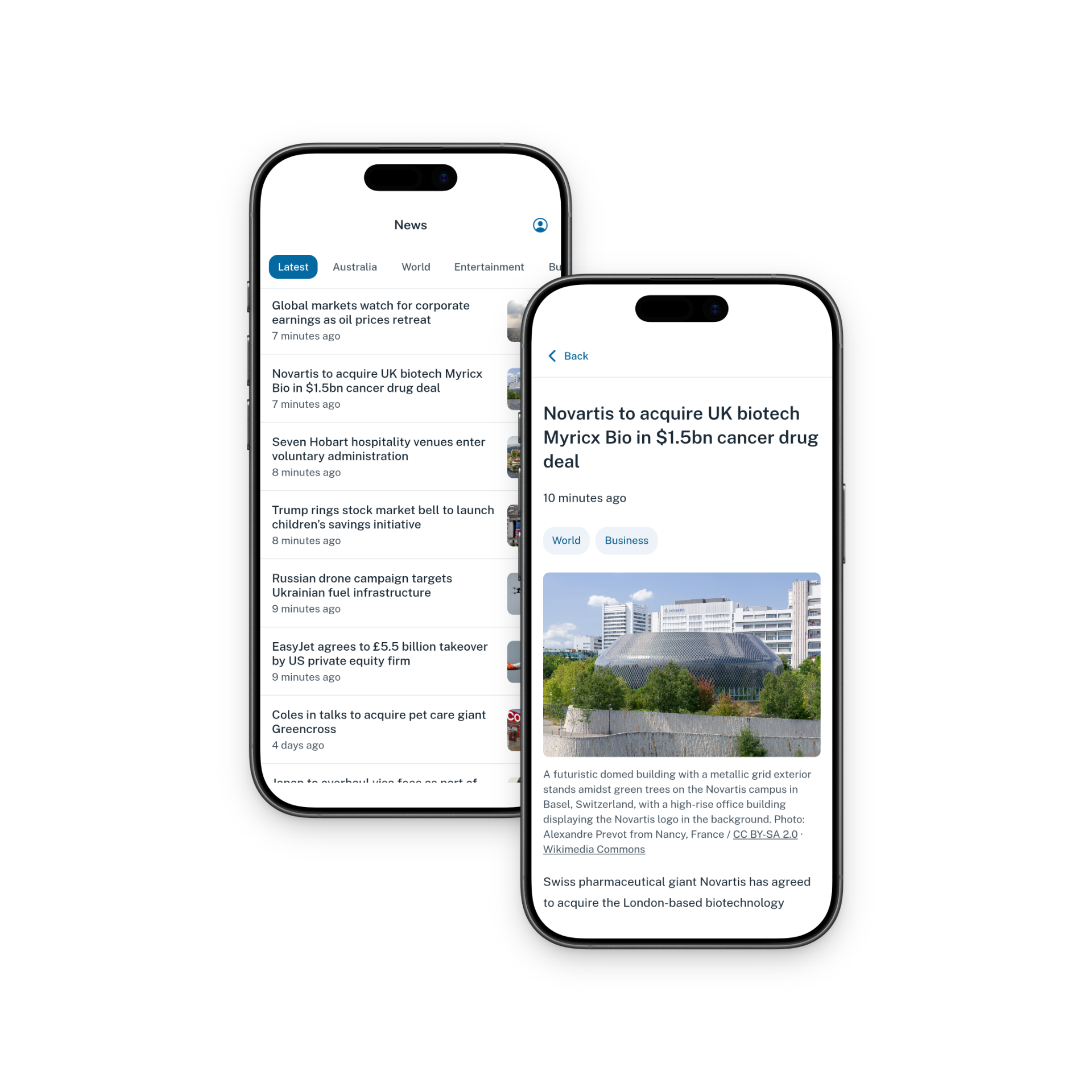 The Friendly News app showing the story feed and an article view